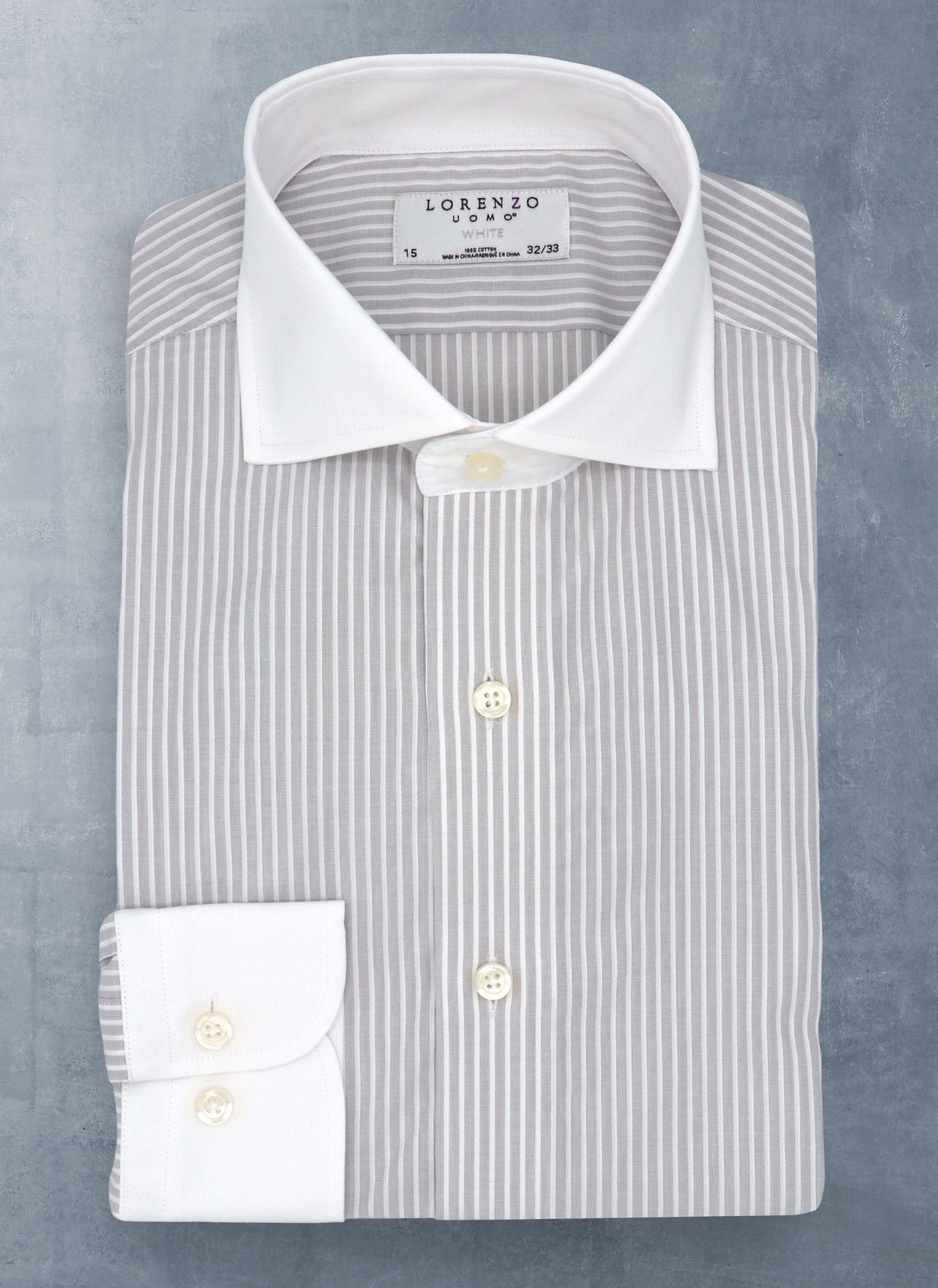 Liam in Grey and White Stripe Shirt in White Collar & Cuff, 16 36/37 Liam in Grey and White Stripe Shirt in White Collar & Cuff, 16 36/37