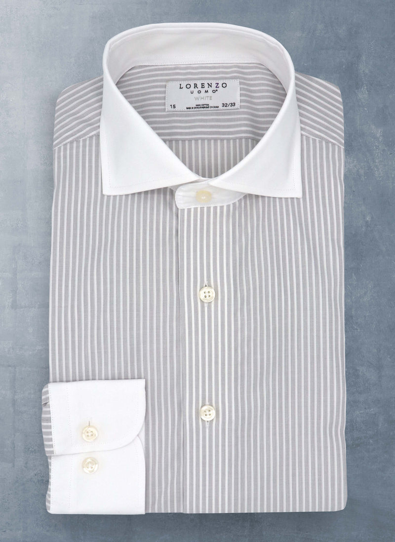 Liam in Grey and White Stripe Shirt in White Collar & Cuff, 16 36/37 Liam in Grey and White Stripe Shirt in White Collar & Cuff, 16 36/37