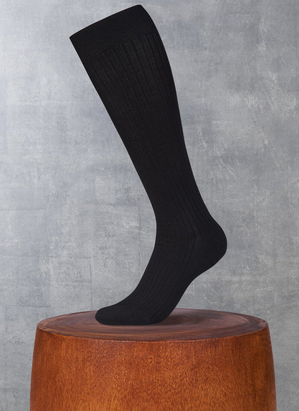 Ribbed Egyptian Cotton Long Sock in Black