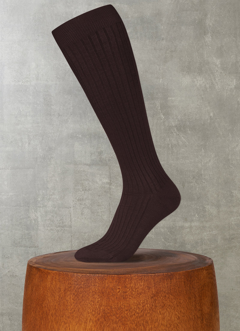 Ribbed Egyptian Cotton Long Sock in Brown