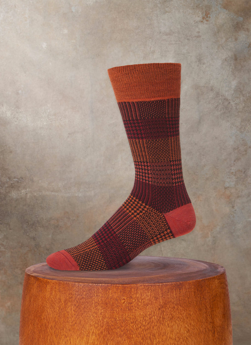 Merino Wool Plaid Sock in Orange