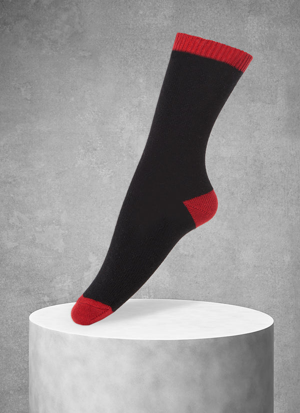 Women's Cashmere Heel/Toe Crew in Black and Red Sock