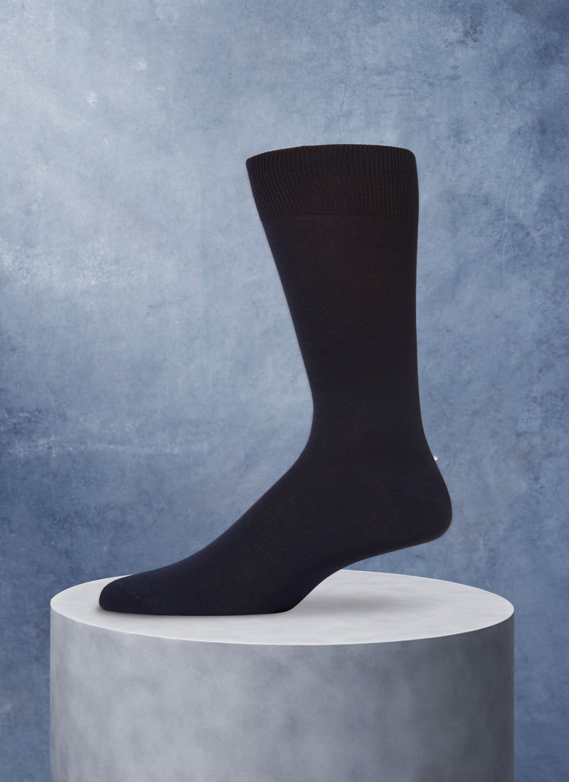 Mercerized Cotton Flat Knit Sock in Navy
