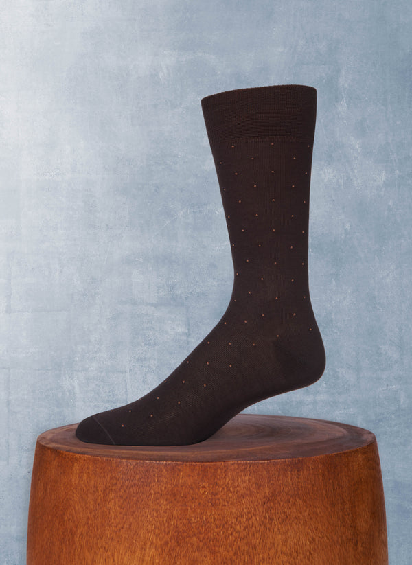Mercerized Cotton Micro Pindot Sock in Brown