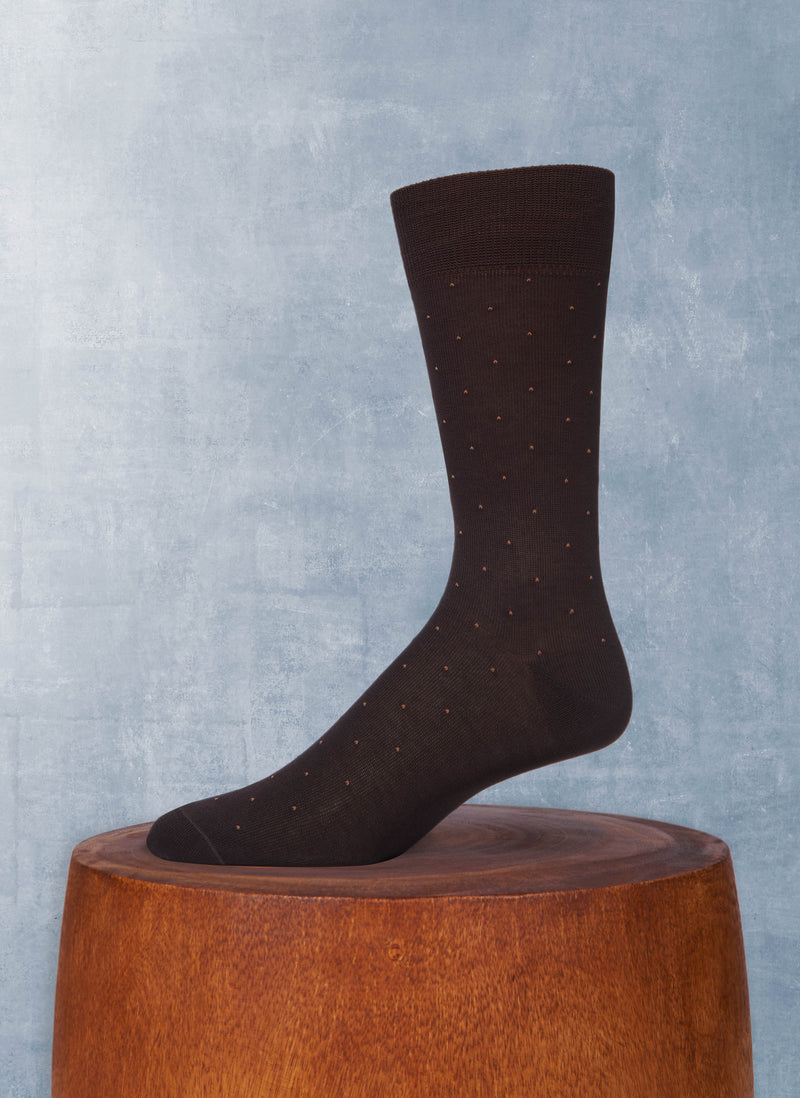 Mercerized Cotton Micro Pindot Sock in Brown