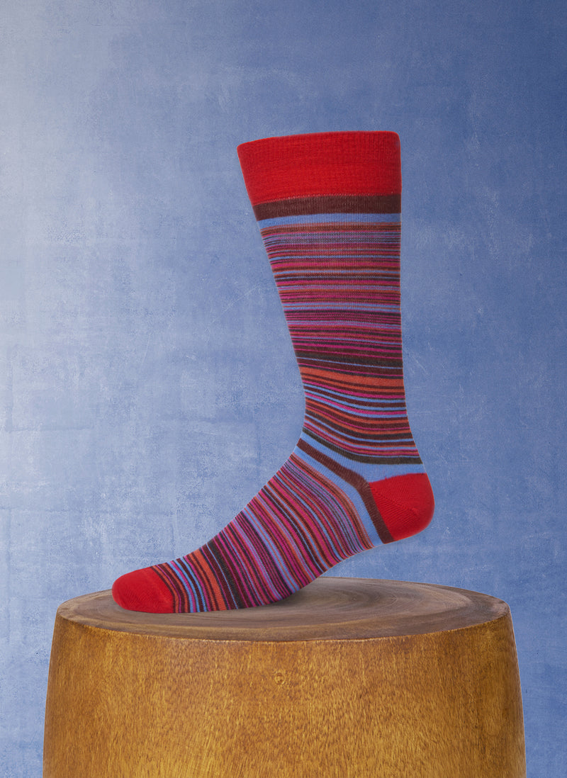 Merino Wool Multi Stripe Sock in Red