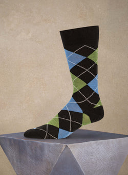 Merino Wool Argyle Sock in Light Blue and Green