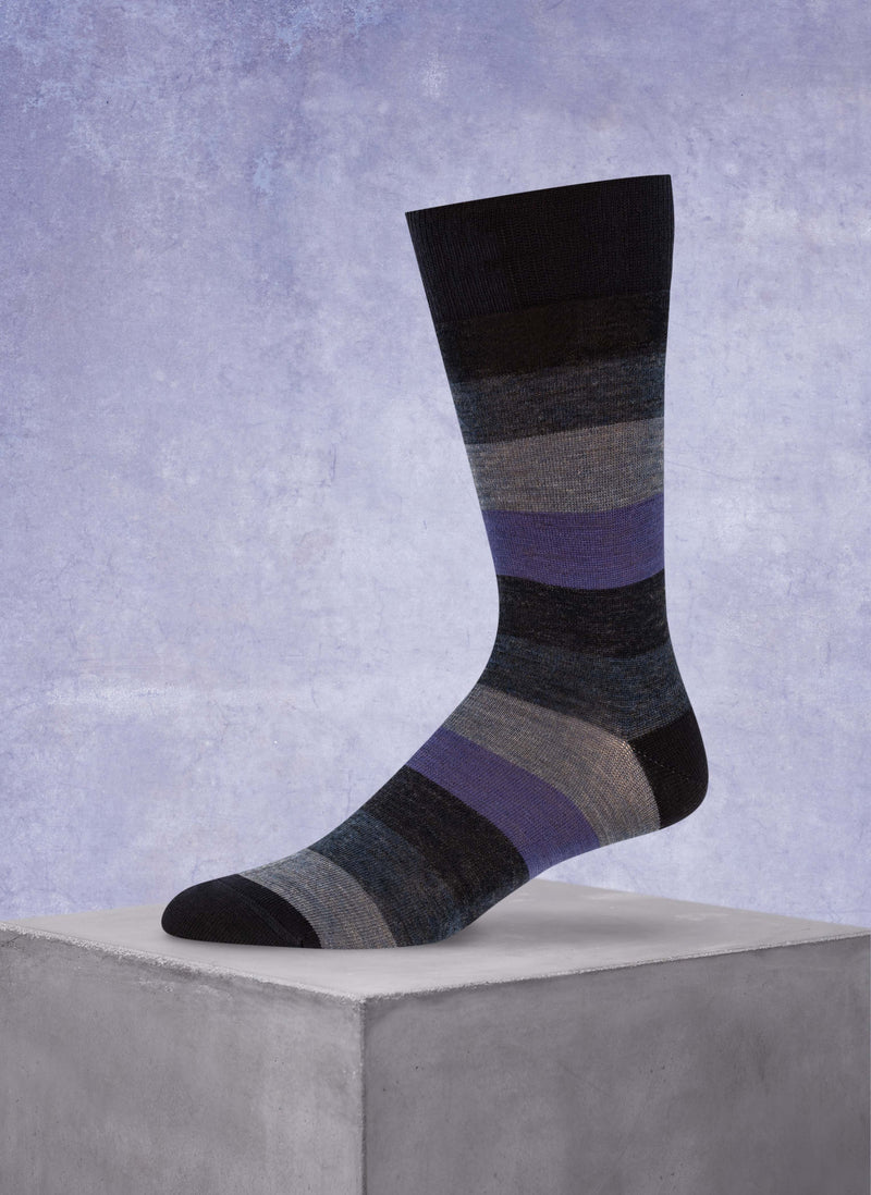 Merino Wool Color Block Sock in Navy Blues