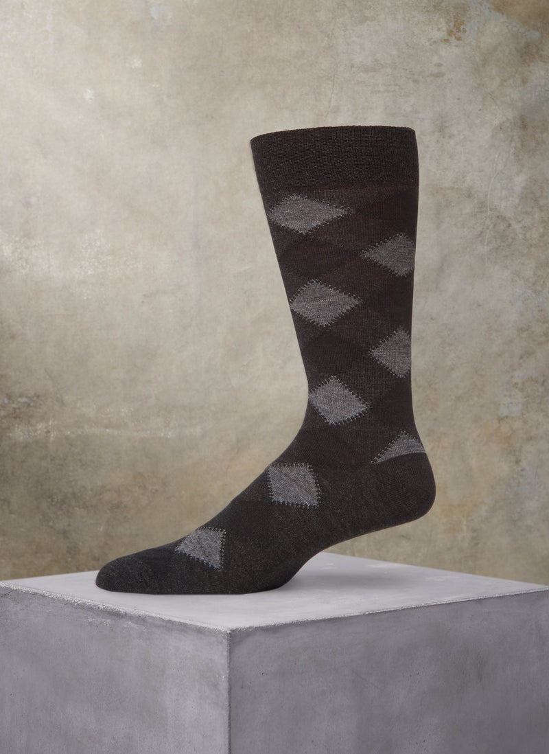 Merino Wool Double Diamond Sock in Black