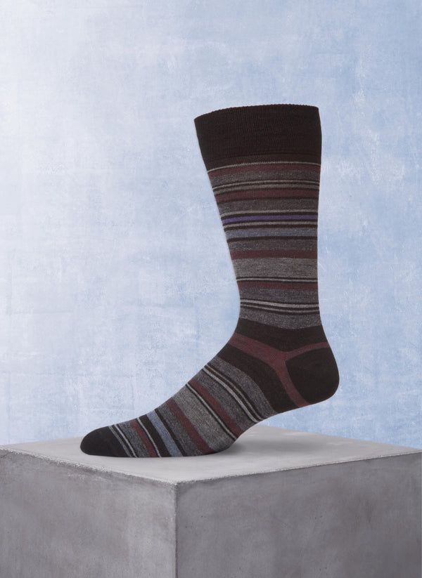 Merino Wool Stripe Sock in Black and Charcoal