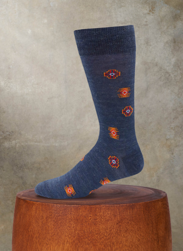 Merino Wool Aztec Sock in Denim