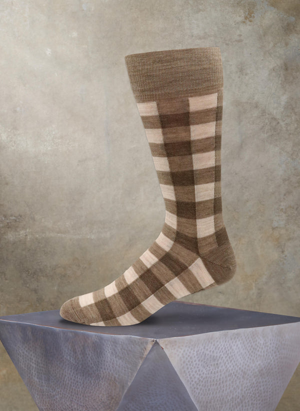Merino Wool Checker Board Sock in Brown