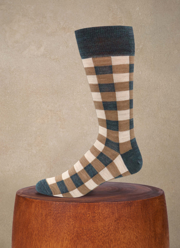 Merino Wool Checker Board Sock in Taupe