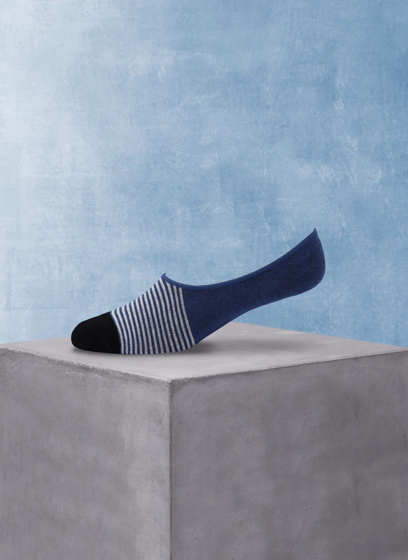 Men's Invisible No Show Socks in Royal Blue Stripe (2-Pack)