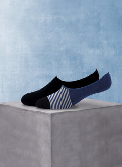 Men's Invisible No Show Socks in Royal Blue Stripe (2-Pack)