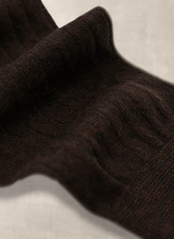 100% Cashmere Crew Sock in Dark Brown