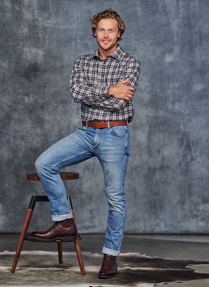Sport Shirt in Black and Tan Plaid
