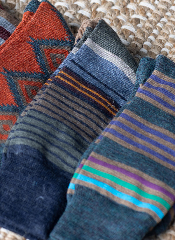 Group image of Merino Wool Multi Stripe Cushion Foot Socks laying down