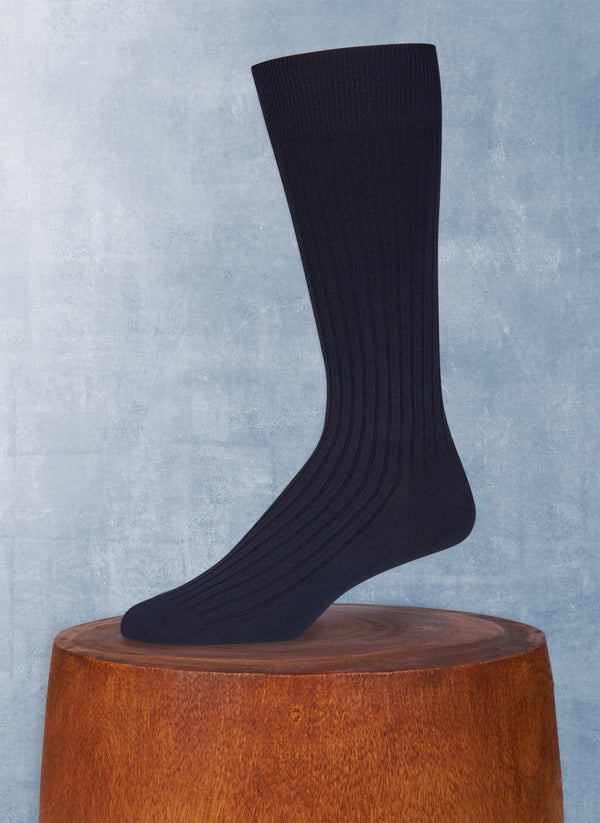Ribbed Merino Wool/Silk Sock in Navy