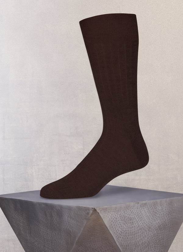 Short Ribbed Egyptian Cotton Sock in Brown