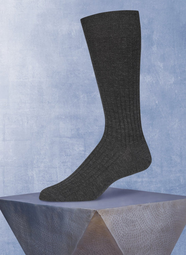 Ribbed Merino Wool/Silk Sock in Charcoal