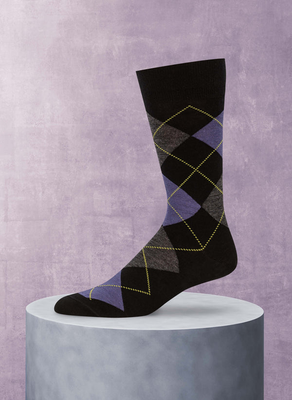Merino Wool Argyle Sock in Purple and Charcoal