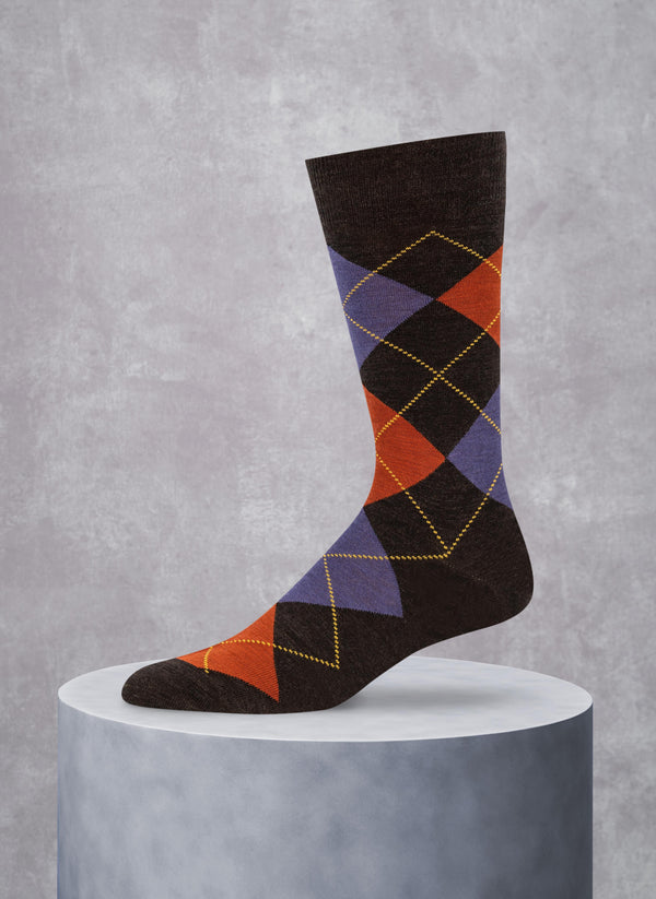 Merino Wool Argyle Sock in Purple and Orange