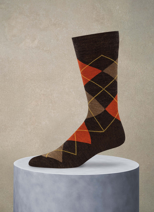 Merino Wool Argyle Sock in Taupe and Orange