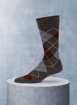 Merino Wool Argyle Sock in Burgundy and Denim
