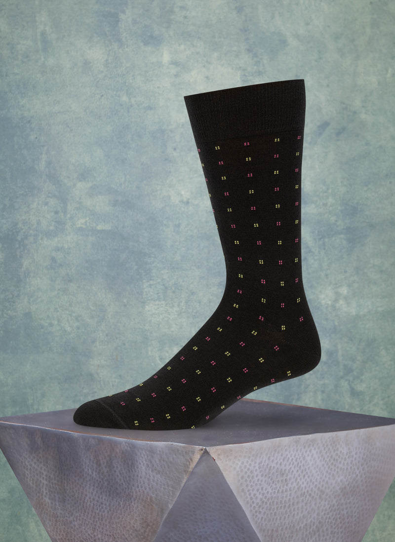 Merino Wool Small Square Dotted Sock in Black