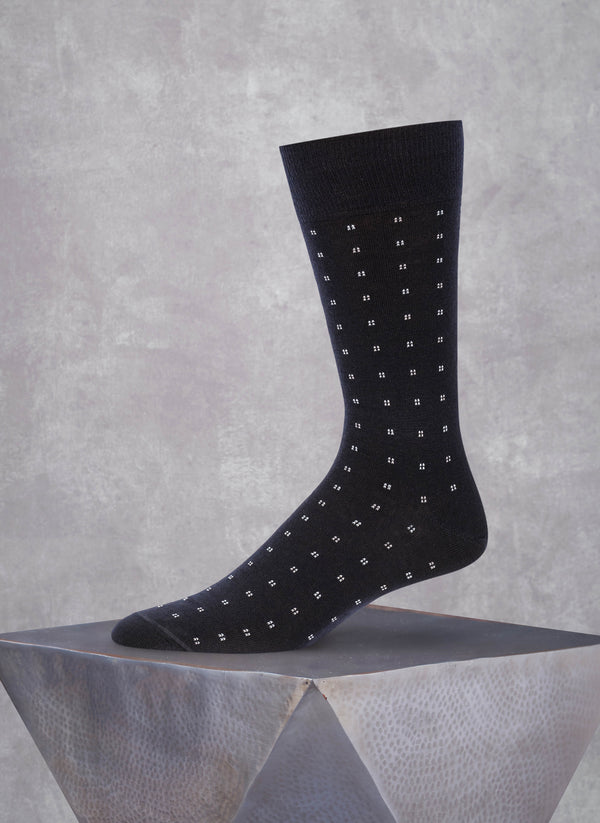 Merino Wool Small Square Dotted Sock in Navy