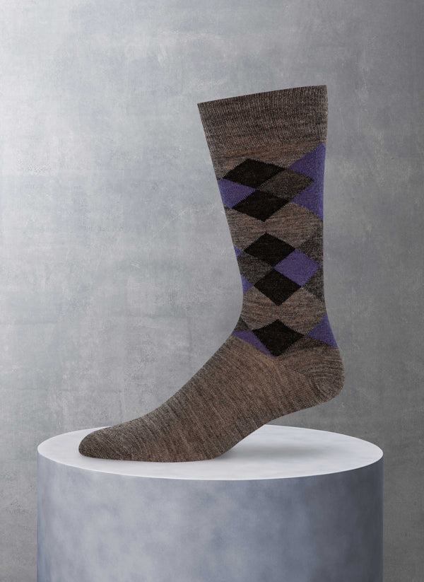Merino Wool Double Argyle Sock in Grey