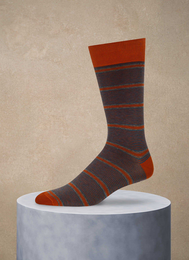 Mixed Stripe Sock in Rustic Orange
