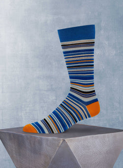 Thin Multi Stripe Sock in Blue and Orange