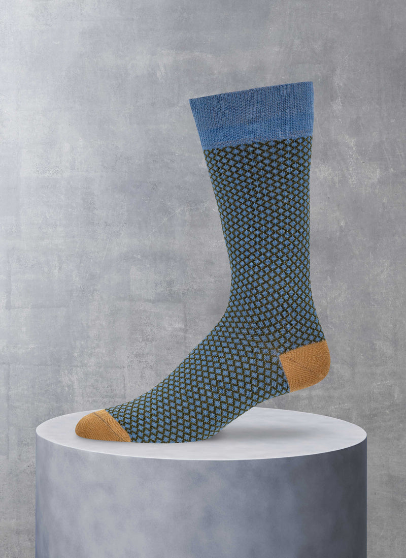 Fancy Small Diamond Sock in Blue and Taupe