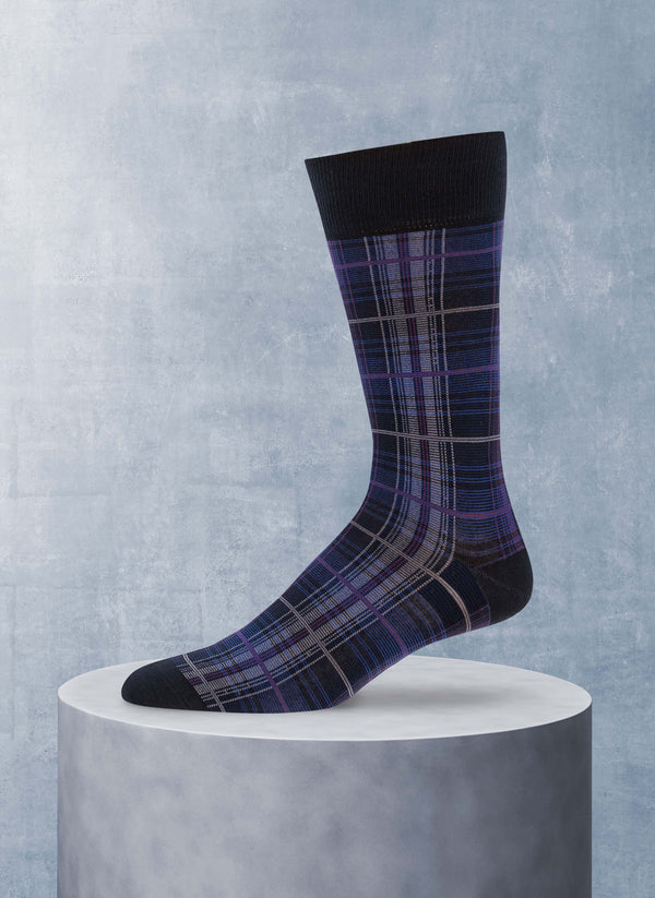 Microplaid Sock in Navy