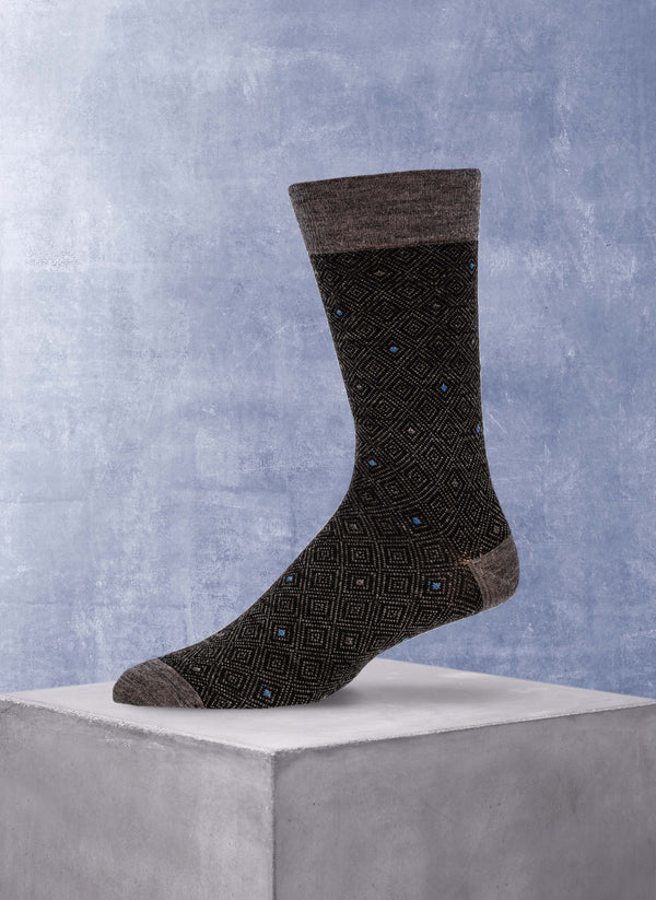 Merino Wool Layered Diamond Sock in Charcoal