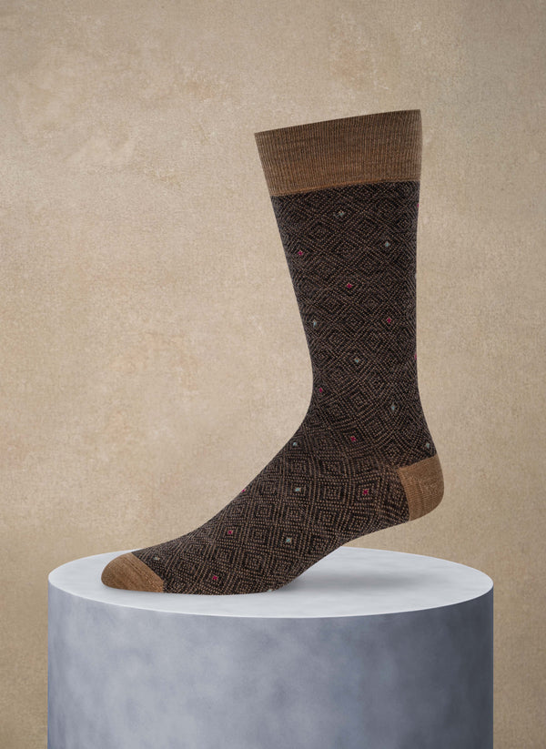Merino Wool Layered Diamond Sock in Taupe