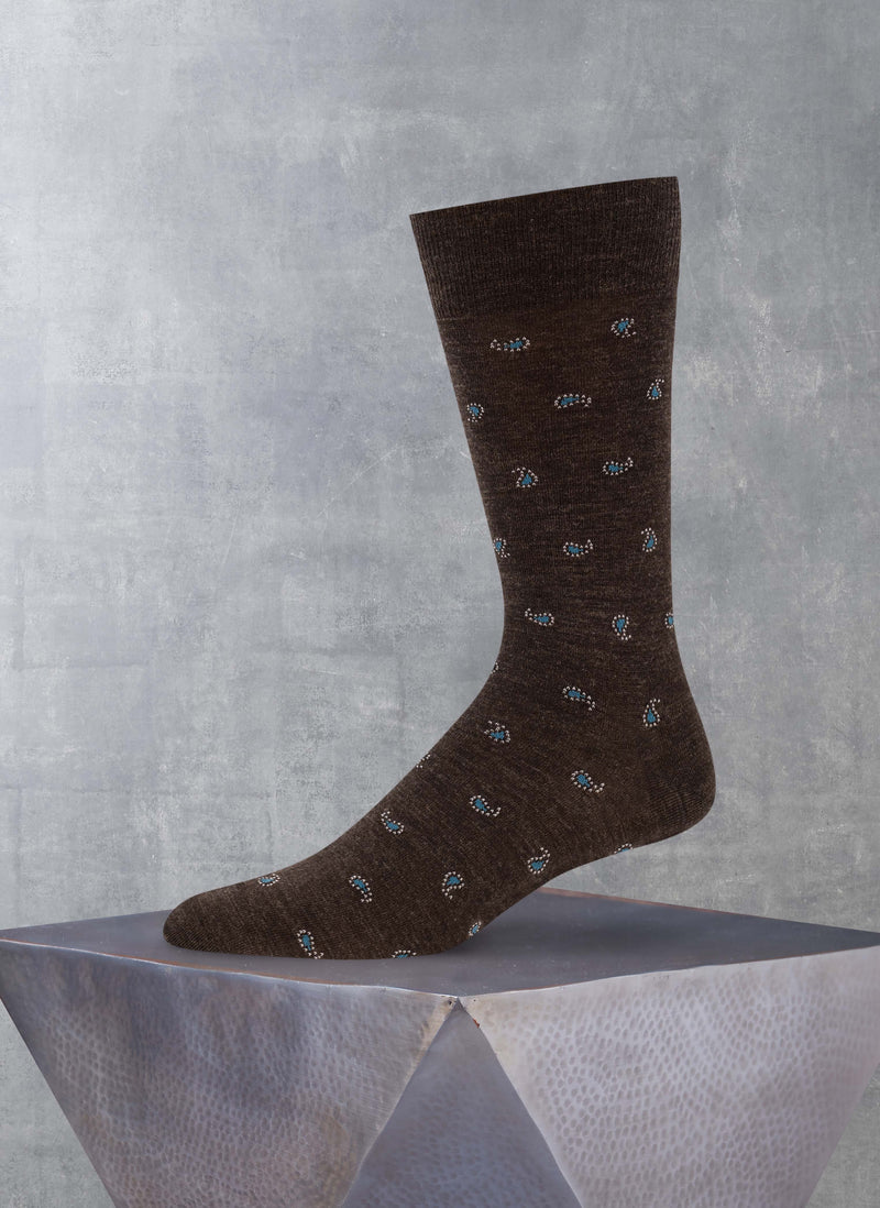 Merino Wool Dotted Paisley Sock in Brown