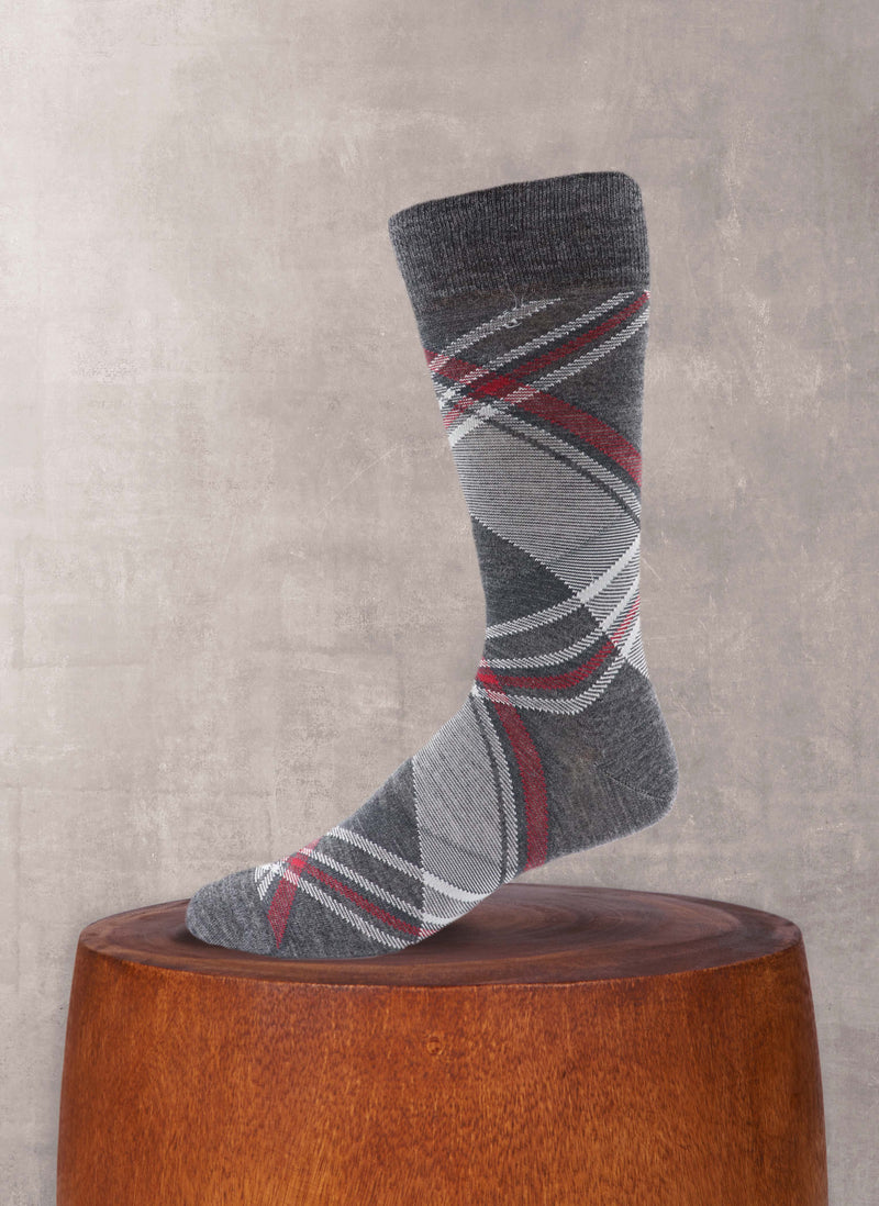 Merino Wool Plaid Sock in Grey
