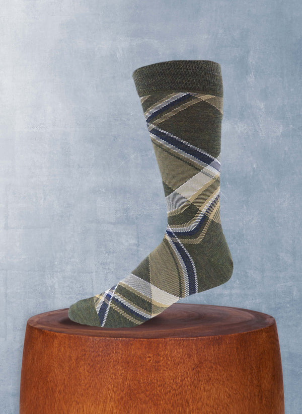 Merino Wool Plaid Sock in Olive