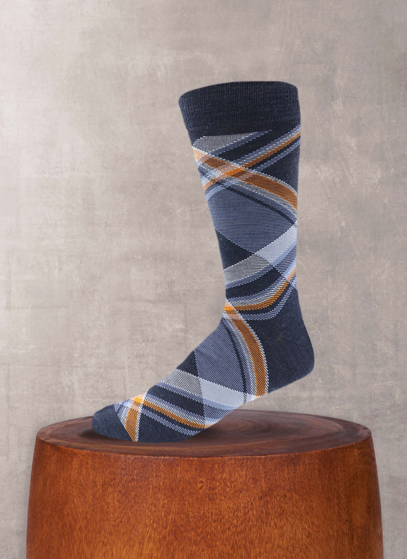Merino Wool Plaid Sock in Navy