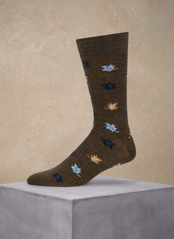 Merino Wool Maple Leaf Sock in Olive