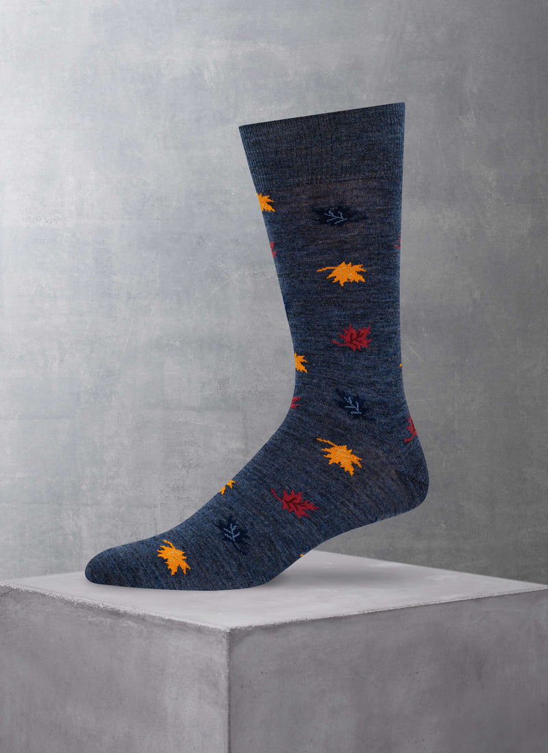 Merino Wool Maple Leaf Sock in Denim