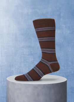 Merino Wool Contrast Stripes Sock in Brown