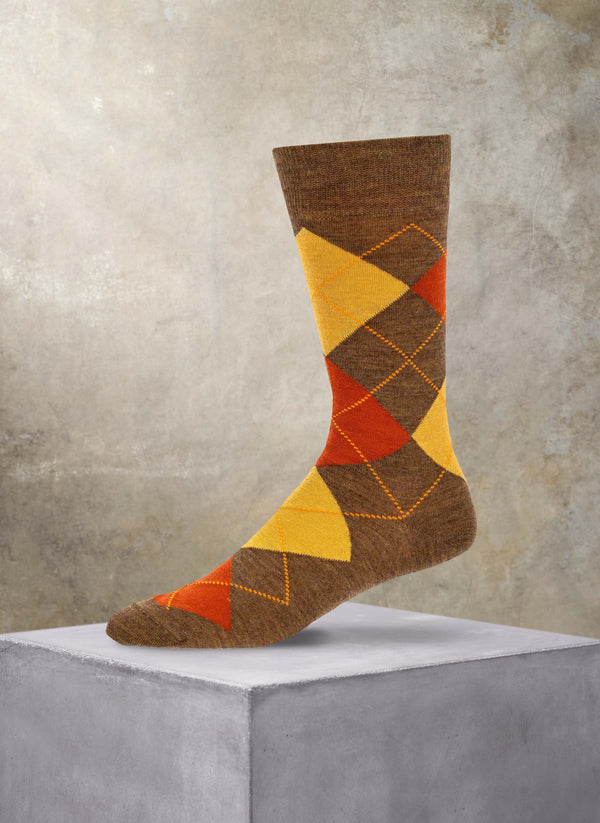 Merino Wool Argyle Sock in Taupe and Orange