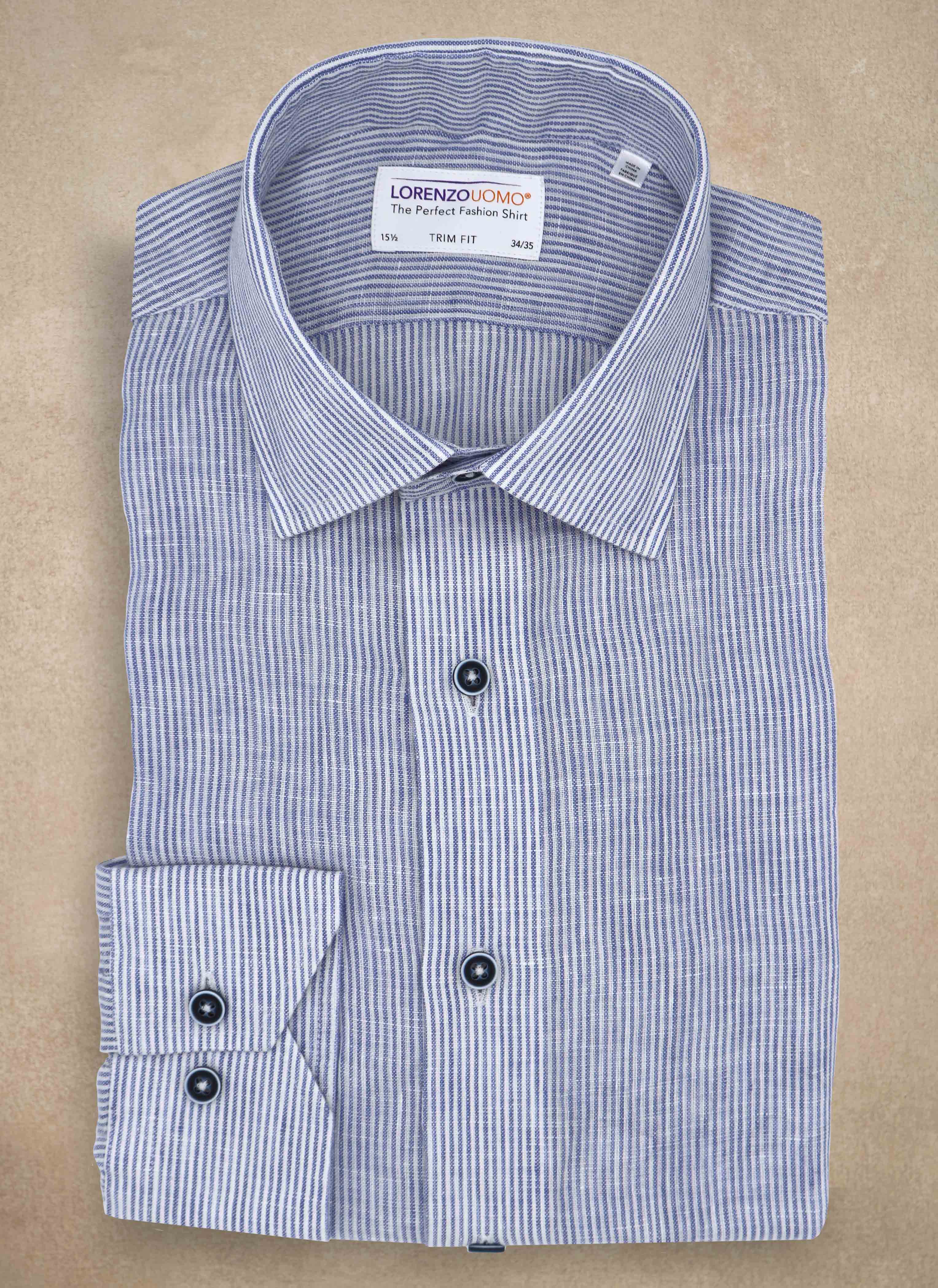 Alexander in Lavender Linen Stripe Shirt, Featuring Custom Roll-up Cuff