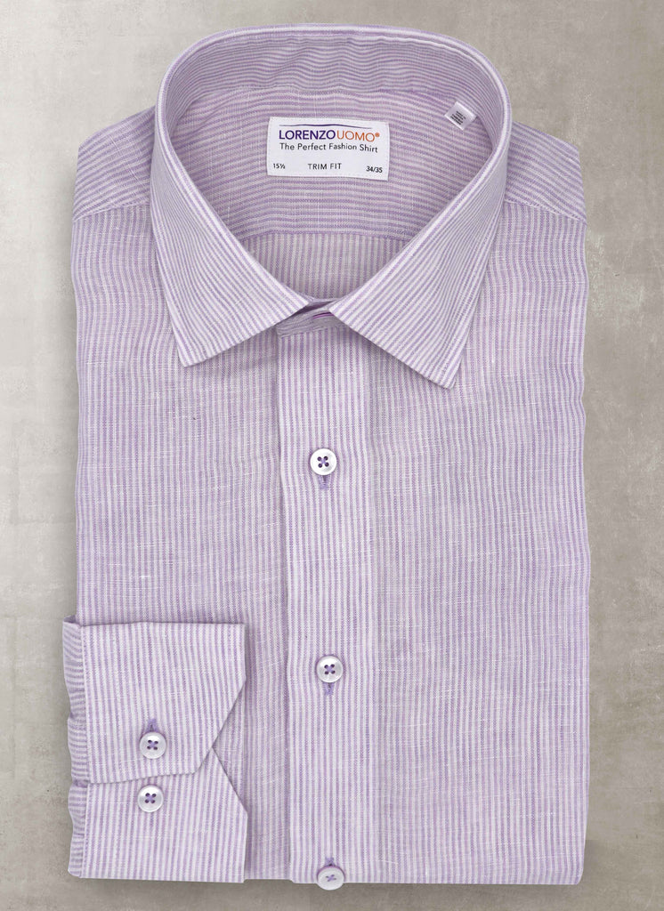 Alexander in Lavender Linen Stripe Shirt, Featuring Custom Roll-up