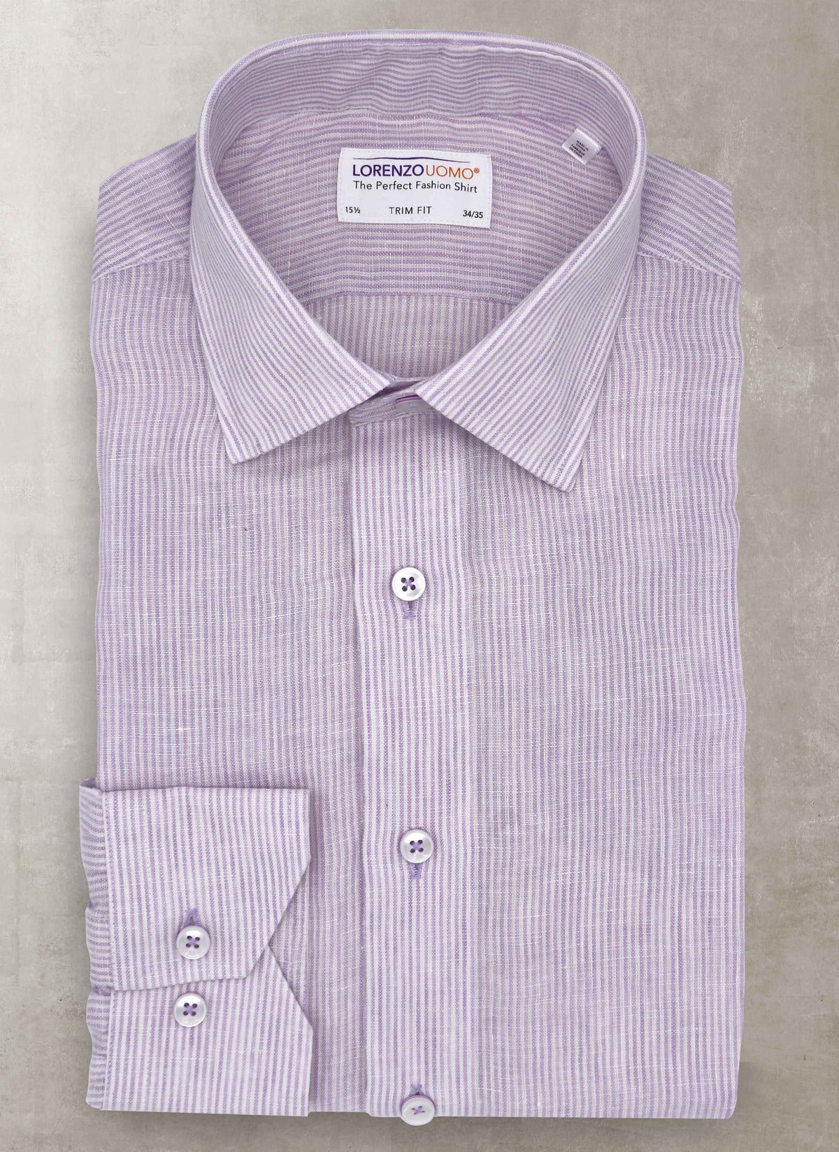 Alexander in Lavender Linen Stripe Shirt, Featuring Custom Roll-up Cuff, 18 34/35