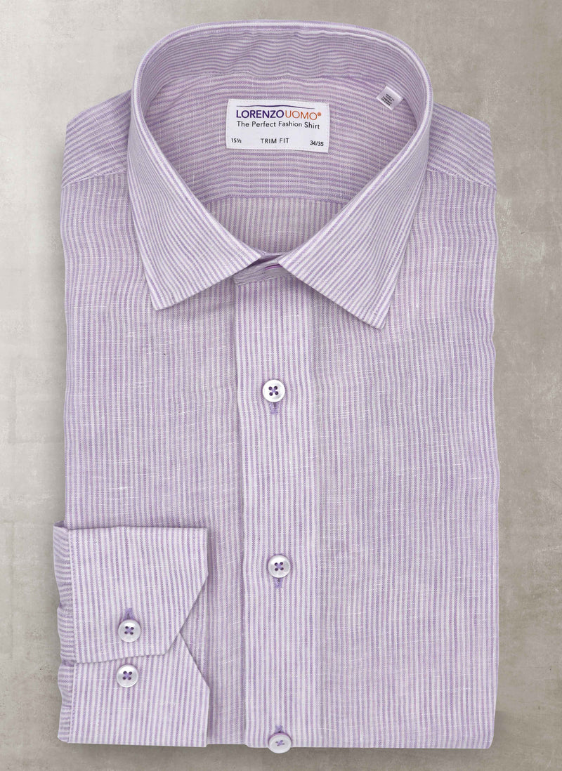 Alexander in Lavender Linen Stripe Shirt, Featuring Custom Roll-up Cuff